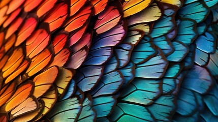 Closeup of the colorful patterns on a butterfly's wing