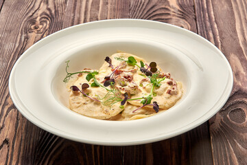 delicious dumplings in a deep dish