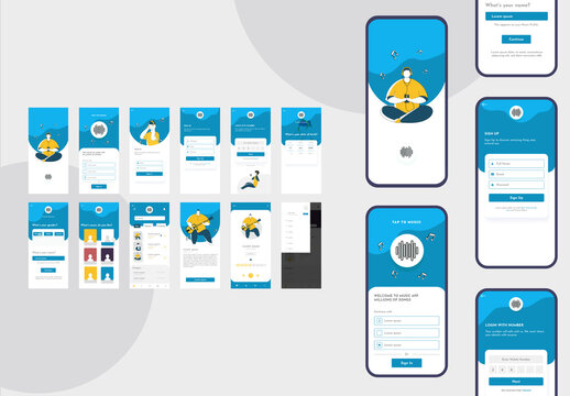 Set of UI, UX, GUI Screens Including as Create Account, Sign in Sign Up for Music App.