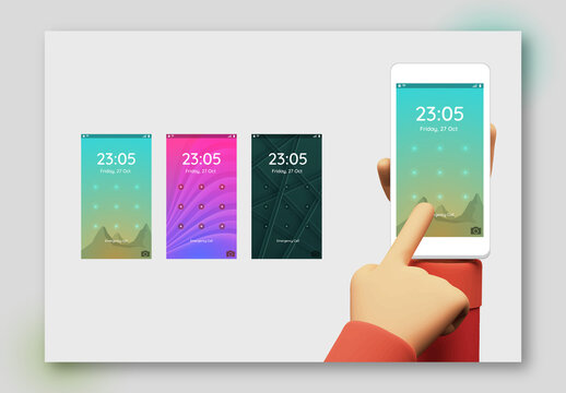 Modern Lock Screen UI, UX and GUI Screens in Gradient Colors Pattern Password for E-commerce, Responsive Website and Mobile Apps.