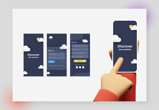 Weather Mobile App UI Kit Including Sign In, Sign Up Screens.