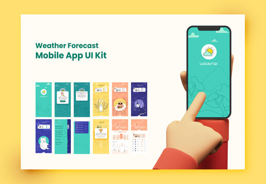 Weather Forecast Mobile App UI Screens Including Like as Sign In, Sign Up for Responsive Website.