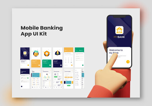 Mobile Banking App UI Kit For Responsive Website With Different Login Screens Including Login, Create Account, Transaction, Fund Transfer And Service Detail.