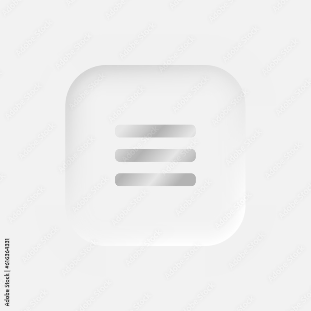 Wall mural square menu button on a white background. user interface elements in the style of neumorphism, ux, u