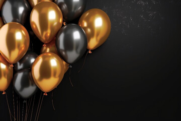 golden and black balloons Isolated on a black background. High quality photo