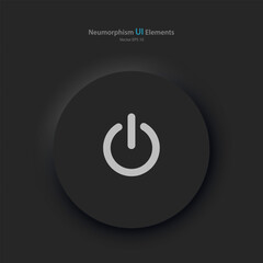 Round power button on a black background. User interface elements in the style of neumorphism, UX. Vector illustration.
