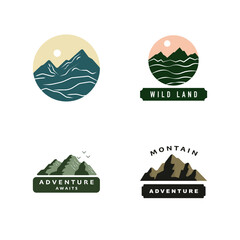 Camping logos and badges templates flat design elements and silhouettes set