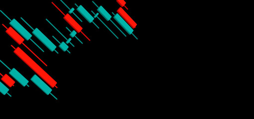 business candle stick chart, stock market, uptrend, börse, 3d rendering, aufstiegs- und falldiagramm für finanzinvestitionen, börsenkurs, absatzmarkt, wertpapier, bitcoin, close-up, black background  