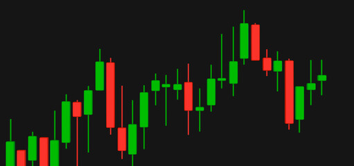kerzendiagramm an der börse mit aufwärtstrend, aktienkurs in rot und grün mit schwarzem hintergrund,  wertanlage und geld investment visualisiert, freigestellt, ausgeschnitten, aktien kerzen, close-up