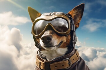 Aviator Pup Dog Pilot in Flight Jacket and Sunglasses with a View. AI