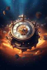 A clock in the middle of a space. Time relativity