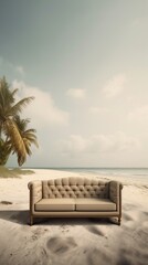 Fototapeta premium sofa on the beach near the ocean. the concept of rest. relaxation generative ai.