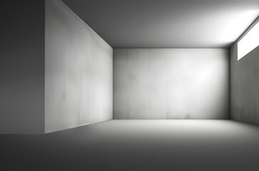 Creative mock concept. Empty grey large empty textured concrete grunge wall room with natural shadow. Banner template for product presentation. Mock up 3D rendering	
