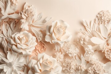 minimalist background of flowers in beige tones. generative ai.