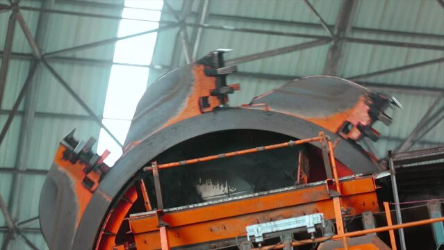 a close up of bucket-wheel excavator in a coal factory