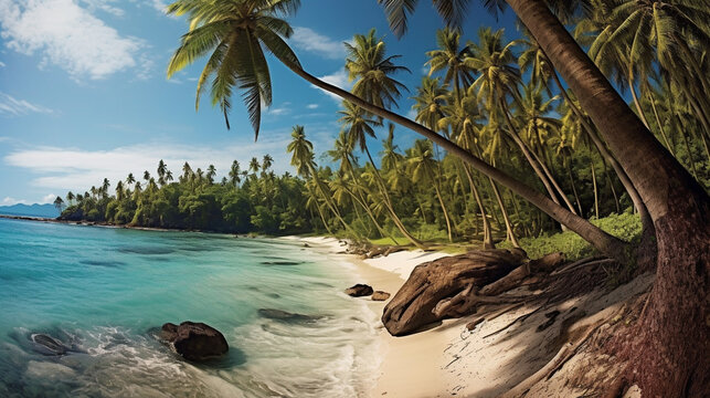 Beautiful Tropical Beach at an Exotic Island with Palm Trees