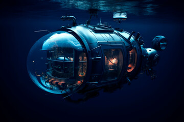 Deep-sea bathyscaphe underwater. Generative AI