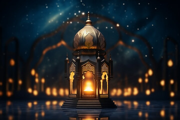 Obraz premium Lantern with night light background for the Muslim feast of the holy month of Ramadan Kareem