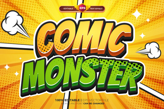 Monster Comic adventure editable text effect logo template