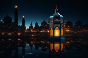 Fototapeta premium Lantern with night light background for the Muslim feast of the holy month of Ramadan Kareem