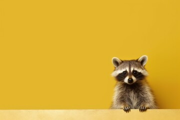 Raccoon animal yellow background. Generate Ai