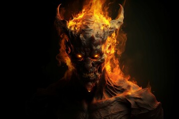 Satan devil fire portrait. Generate Ai - obrazy, fototapety, plakaty