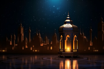 Fototapeta premium Lantern with night light background for the Muslim feast of the holy month of Ramadan Kareem