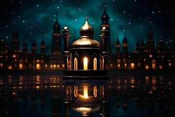 Obraz premium Lantern with night light background for the Muslim feast of the holy month of Ramadan Kareem