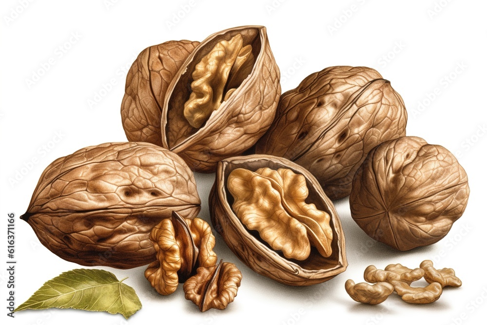 Poster walnuts isolated on white background. generated by ai.
