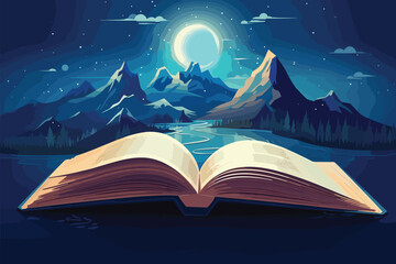 Naklejka premium Concept of an open magic book with christmas tree open pages space milky vector art illustartion.