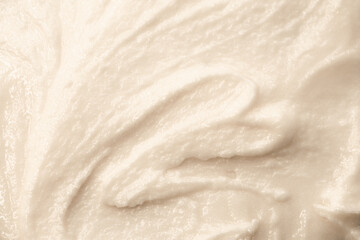 Vanilla cream ice cream. Ice cream texture. Delicious sweet dessert close-up as a background.