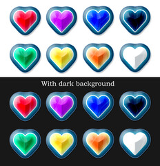 Heart icon for games.Game Heart icon Freeze blue ice style & blue Bubble style design.with glowing edge and fantasy style.Heart with red, yellow, blue , green colors.cartoon 2d icon.