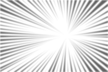  Radial halftone lines background. Comic manga dotted pattern. Cartoon zoom effect with sunrays or bang burst. Vector. © Chorna_L