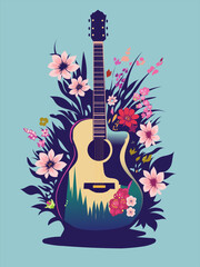 retro guitar and flowers