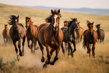 Wild Mustangs Untamed Equines - obrazy, fototapety, plakaty