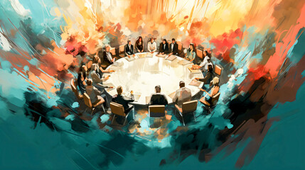 business meeting as abstract impressionist art 