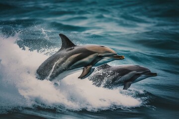 Fototapeta premium Playful Dolphins Energetic Swimmers