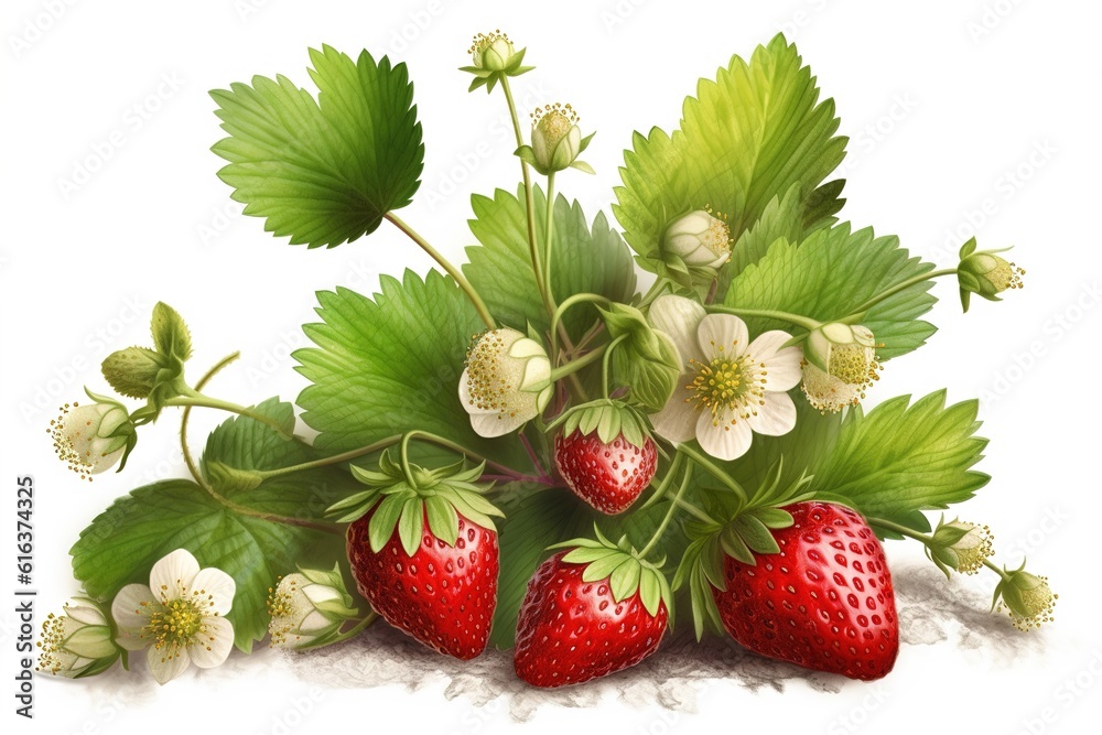 Poster strawberry drawing isolated on white background. generated by ai.