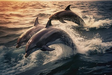 Playful Dolphins Energetic Swimmers