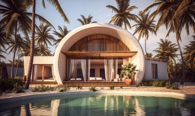 Obraz na płótnie Canvas Modern villa in a tropical island in a boho style
