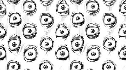 Hand drawn observing comic/cartoon eyes - seamless/tileable pattern (pencil)