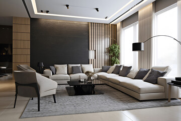 Classic style interior of living room in luxury house. AI generated