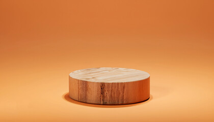 Wooden podium for display product. Background for cosmetic product branding, identity and packaging