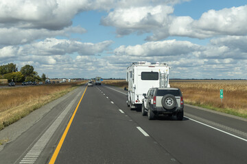 Fototapeta na wymiar camping rv truck on the road