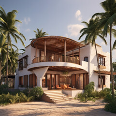 Fototapeta na wymiar Modern villa in a tropical island in a boho style