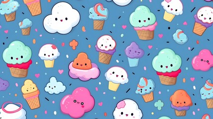Obraz premium cute cartoon ice creams on white background in japan kawaii style
