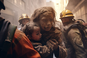 Rescuers help people who are in trouble. Lifeguards are brave. Rescue unit, emergency responders. Saving lives and health of people in crisis situations. Crash and emergency work. first aid.