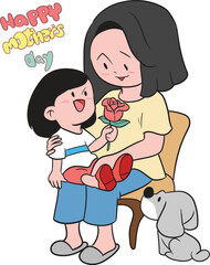 Children give flowers to mom on Mother's Day.