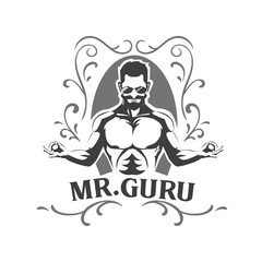 Mr guru logo, gym, yoga, meditation, fitness, spiritual, illustration