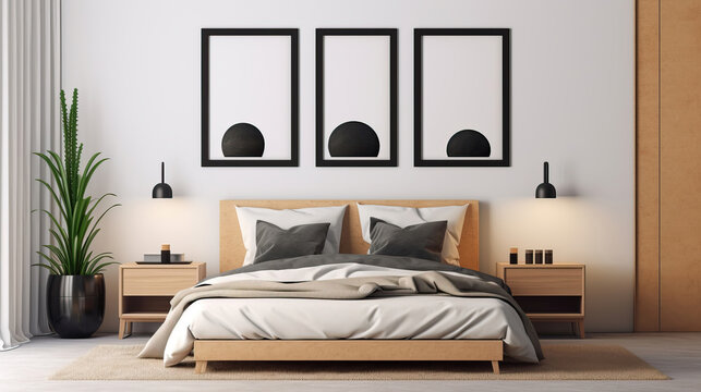 Frame mockup in Bedroom, Mockups Design 3D, HD